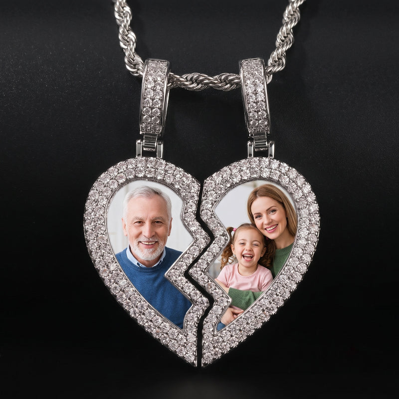 3D DIAMOND &amp; GOLD TWIN CUSTOM PICTURE PENDANT