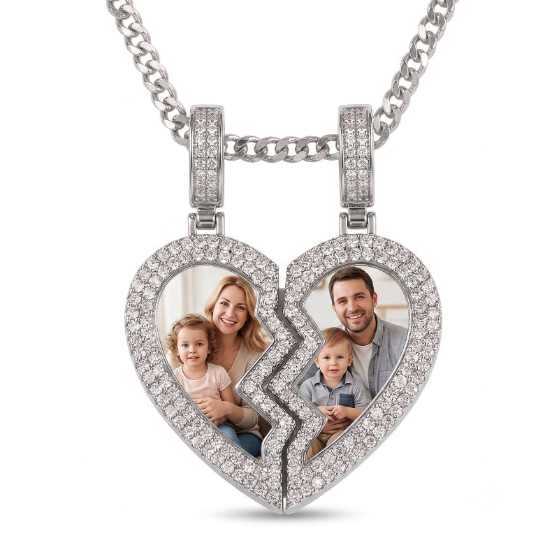 3D DIAMOND &amp; GOLD TWIN CUSTOM PICTURE PENDANT