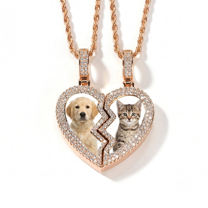 3D DIAMOND &amp; GOLD TWIN CUSTOM PICTURE PENDANT