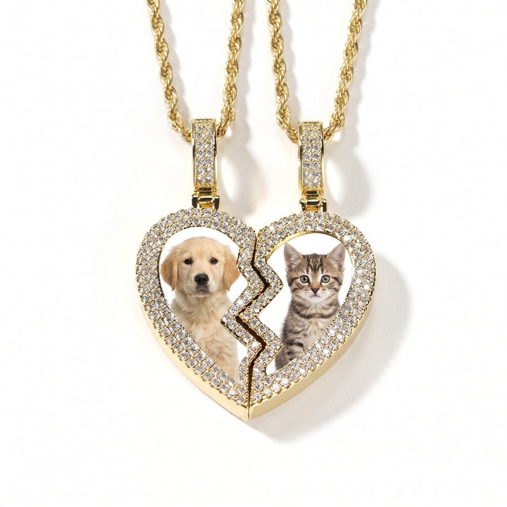 3D DIAMOND &amp; GOLD TWIN CUSTOM PICTURE PENDANT