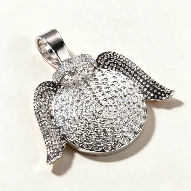 3D Zircon Diamond Circle Custom Picture Pendant with Angel Wings