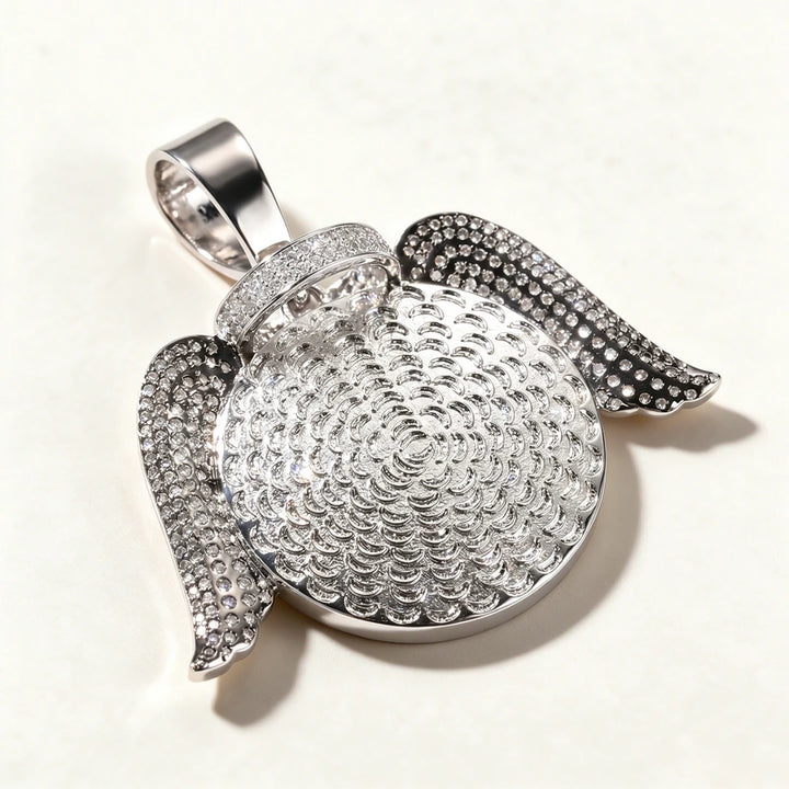 3D Zircon Diamond Circle Custom Picture Pendant with Angel Wings