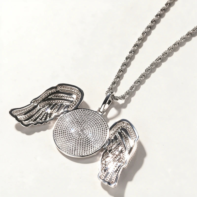 3D Zircon Diamond Circle Custom Picture Pendant with Angle Wingds