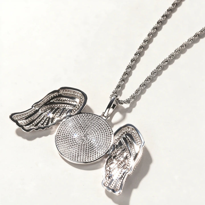 3D Zircon Diamond Circle Custom Picture Pendant with Angle Wingds