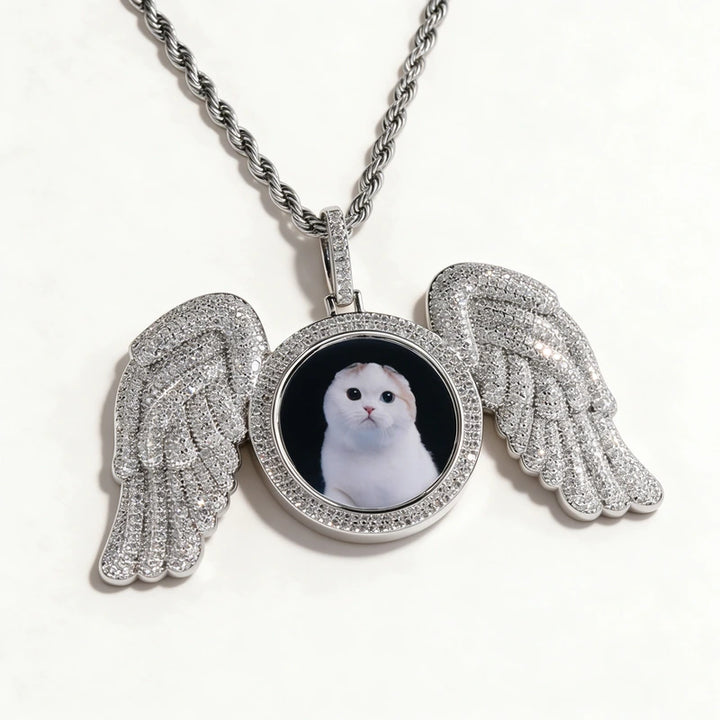 3D Zircon Diamond Circle Custom Picture Pendant with Angle Wingds