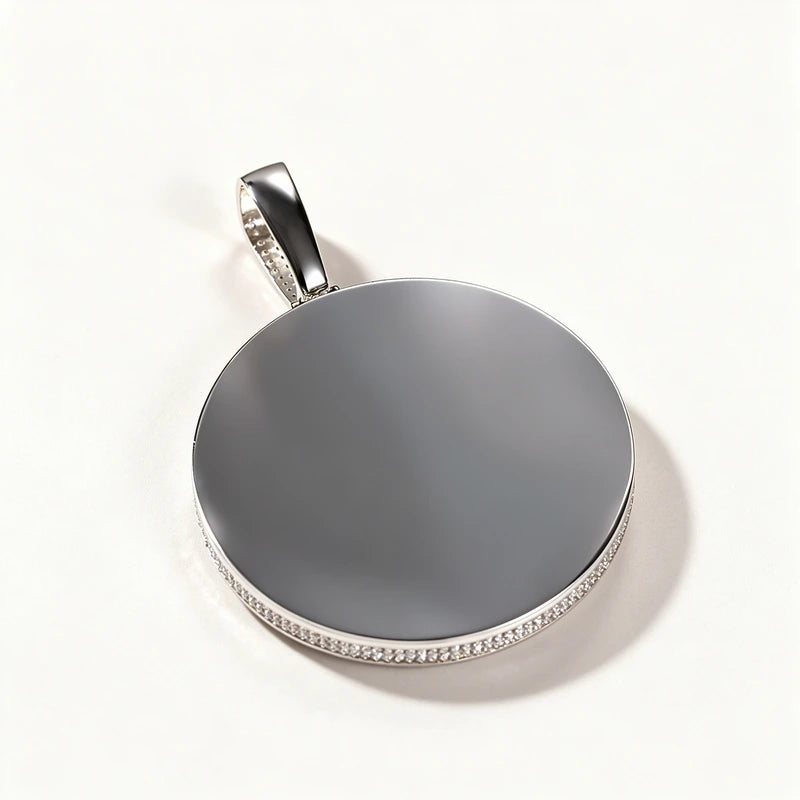 Zircon Diamond Spinning Custom Photo Medallion Necklace with 24" Stainless Steel Chain