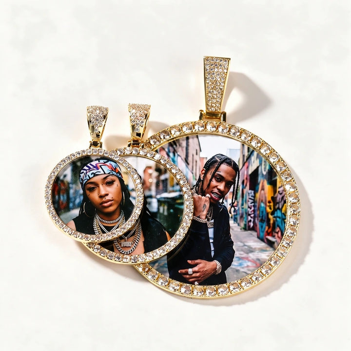 Zircon Diamond Custom Round Photo Medallion Iced Out Necklace