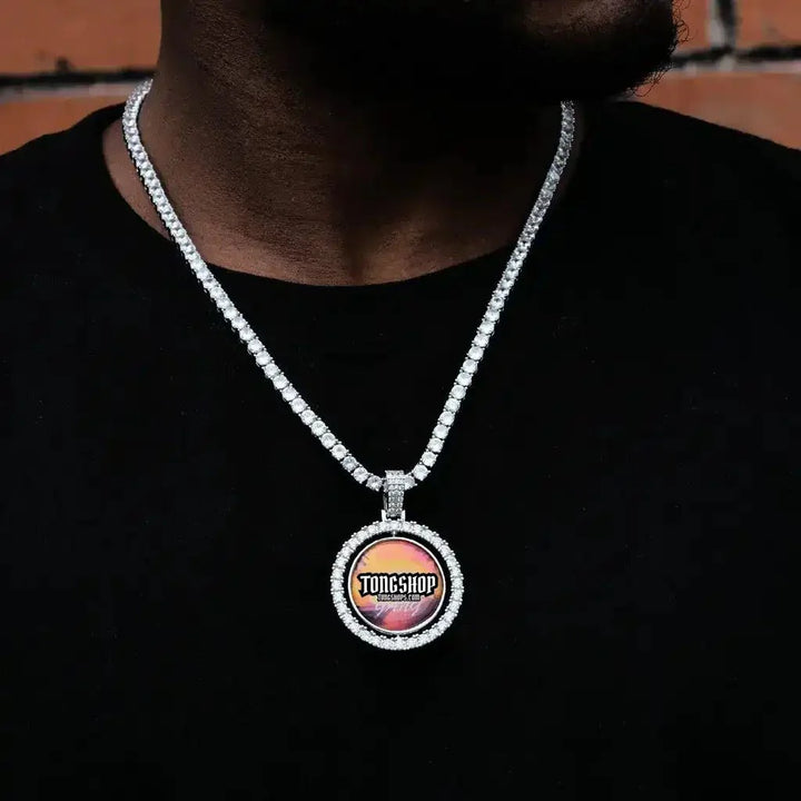 3D SPINNING 2-FACED CUSTOM PICTURE ROUND  PENDANT - 42mm