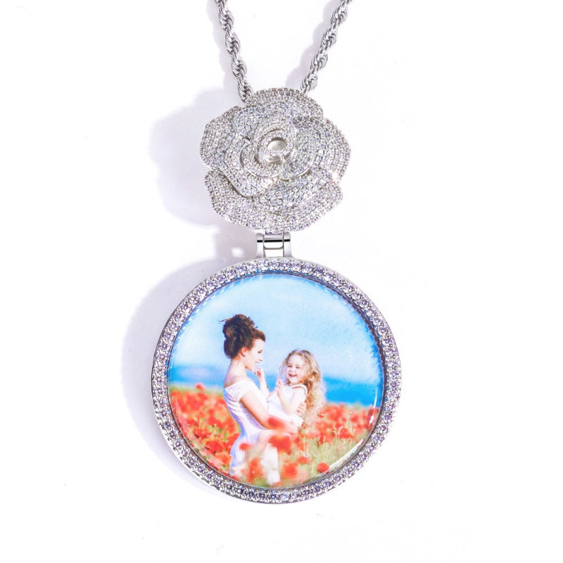 3D Diamond Circle Rose Custom Picture Pendant