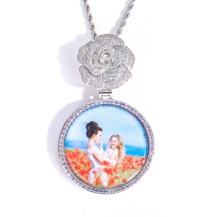 3D Diamond Circle Rose Custom Picture Pendant