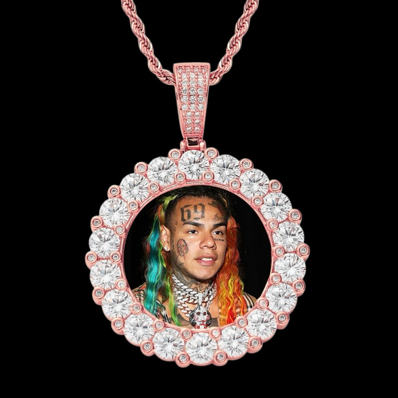 3D ZIRCON DIAMOND 14K CIRCLE CUSTOM PICTURE PENDANT
