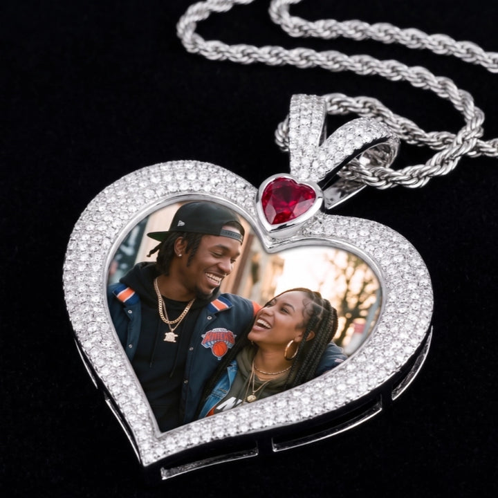 3D Ruby Heart Solid Memory Custom Photo Heart Pendant - 43mm