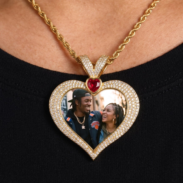 3D Ruby Heart Solid Memory Custom Photo Heart Pendant
