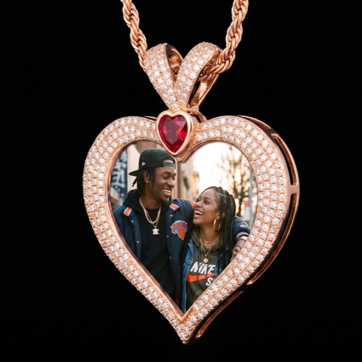 3D Ruby Heart Solid Memory Custom Photo Heart Pendant - 43mm