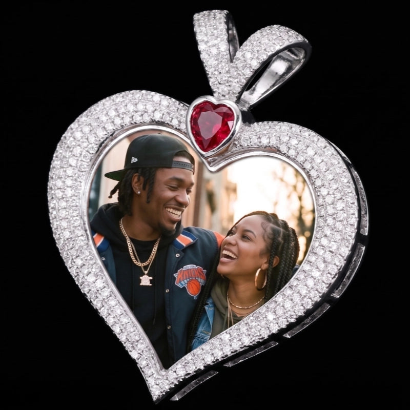 3D Ruby Heart Solid Memory Custom Photo Heart Pendant - 43mm