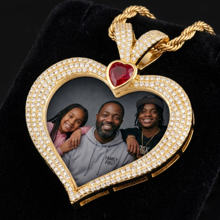 3D Ruby Heart Solid Memory Custom Photo Heart Pendant - 43mm