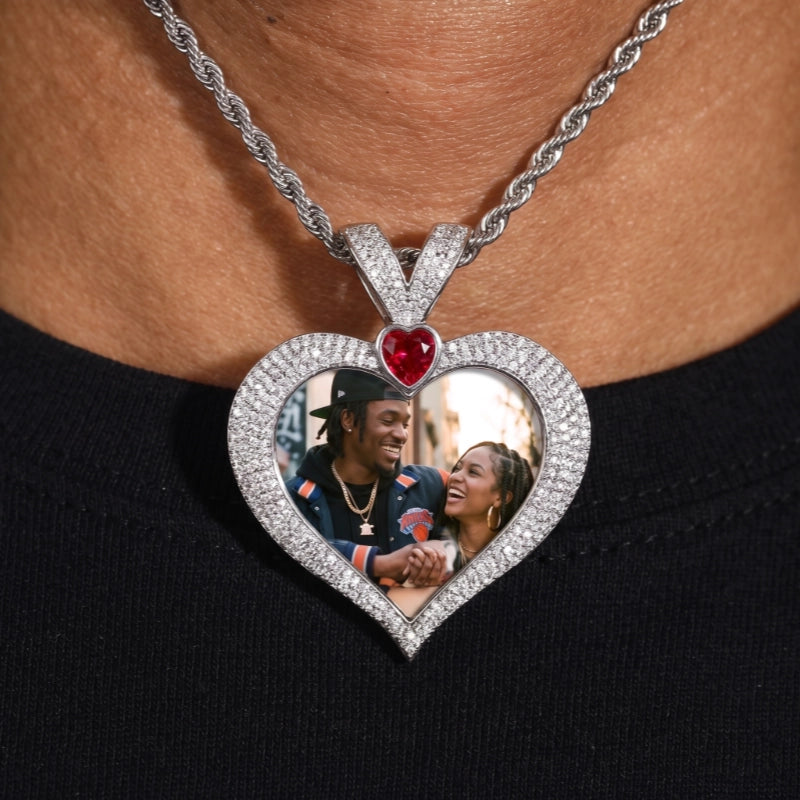 3D Ruby Heart Solid Memory Custom Photo Heart Pendant - 43mm