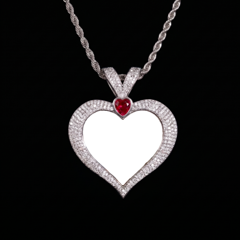3D Ruby Heart Solid Memory Custom Photo Heart Pendant - 43mm