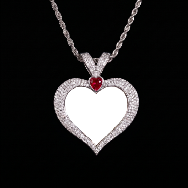 3D Ruby Heart Solid Memory Custom Photo Heart Pendant - 43mm