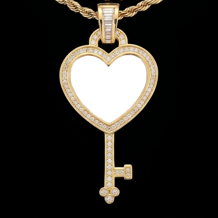 3D Solid Key Heart Custom Photo Pendant - 37mm
