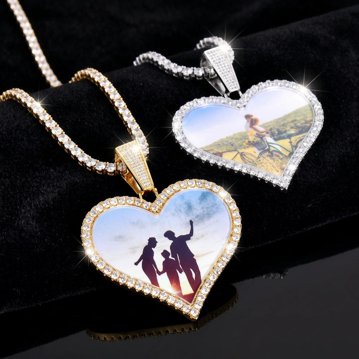 Heart Photo Pendant Necklace Cubic Zirconia