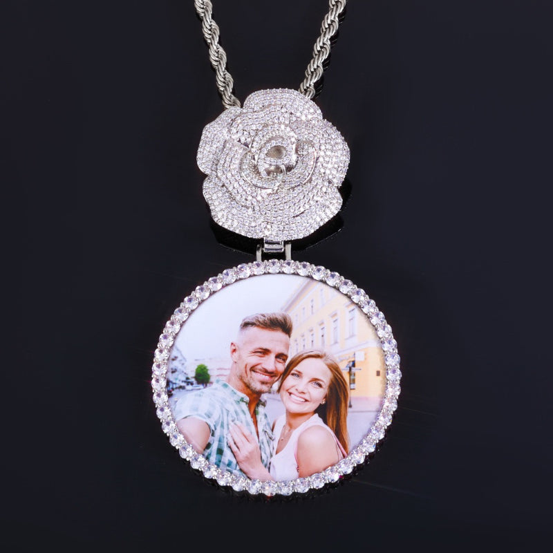 3D Diamond Circle Rose Custom Picture Pendant