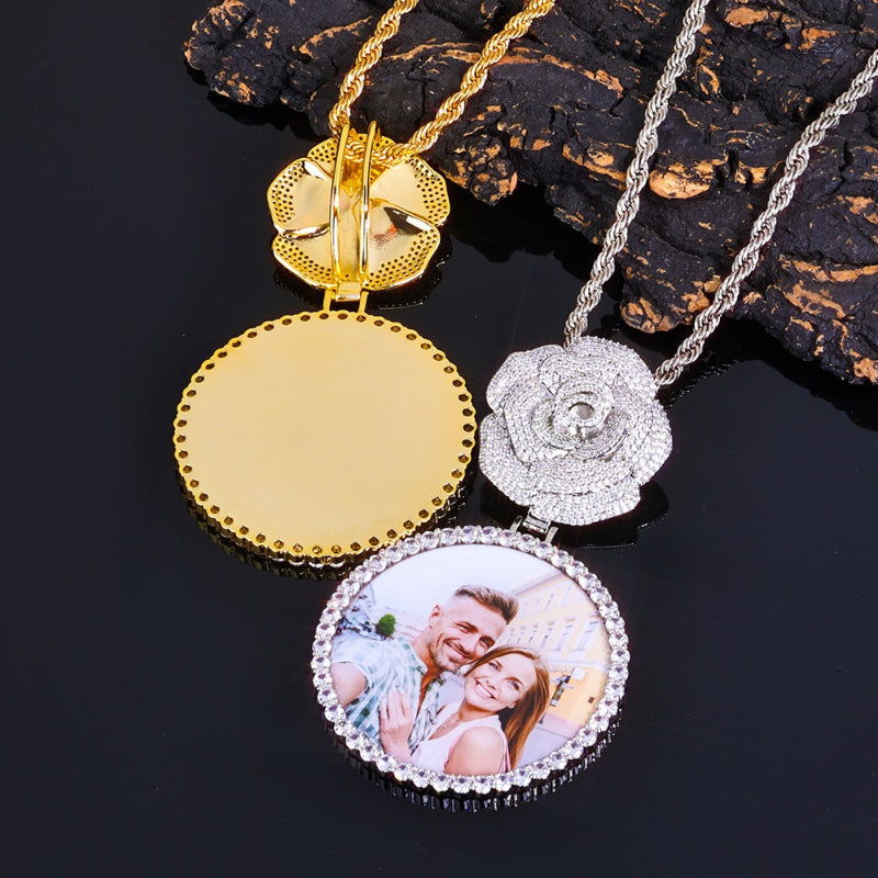 3D Diamond Circle Rose Custom Picture Pendant