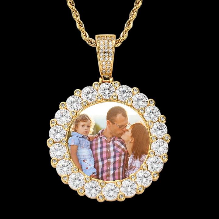 3D ZIRCON DIAMOND 14K CIRCLE CUSTOM PICTURE PENDANT