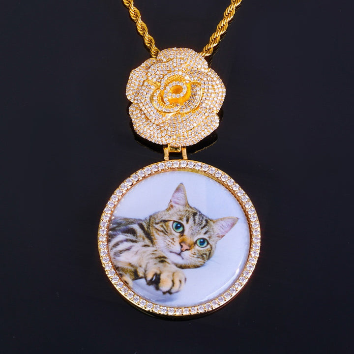 3D Diamond Circle Rose Custom Picture Pendant