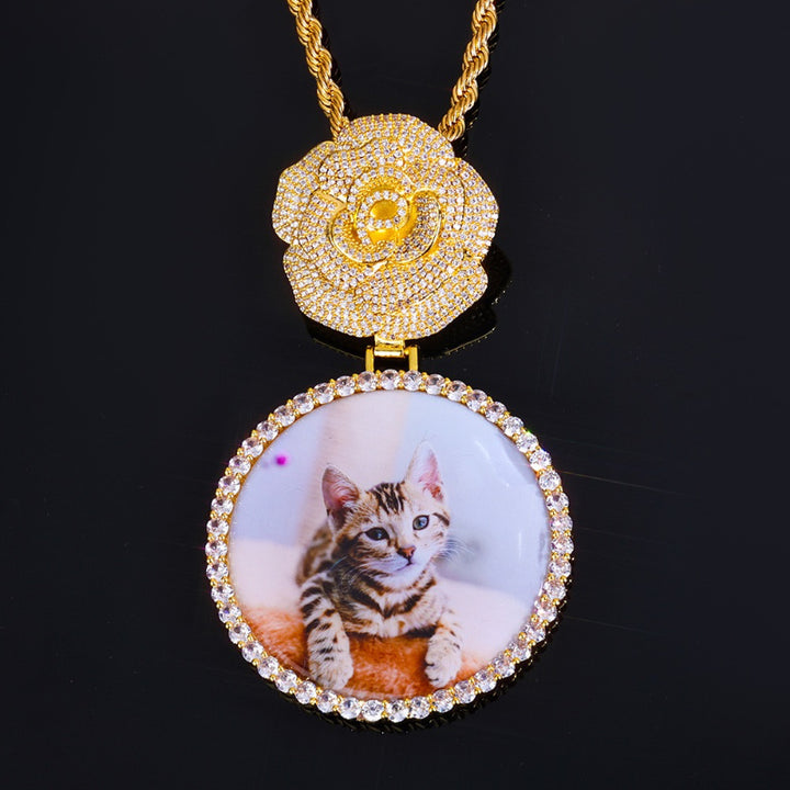3D Diamond Circle Rose Custom Picture Pendant