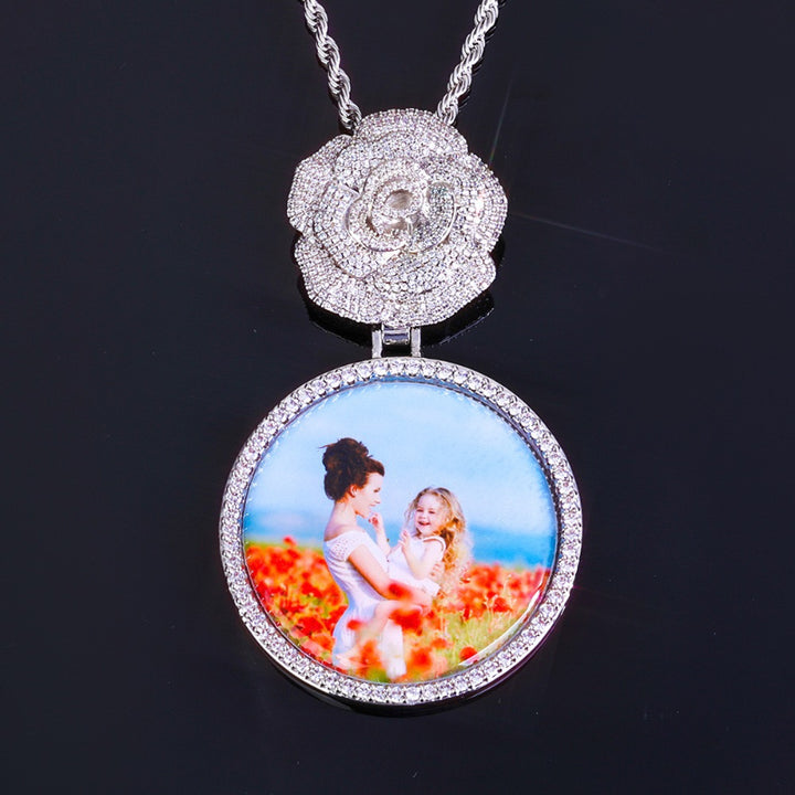3D Diamond Circle Rose Custom Picture Pendant