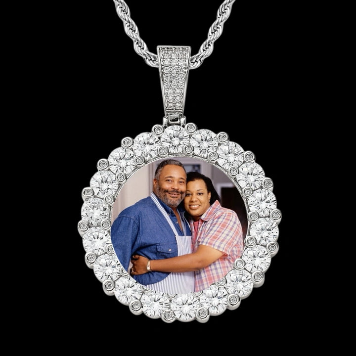 3D ZIRCON DIAMOND 14K CIRCLE CUSTOM PICTURE PENDANT