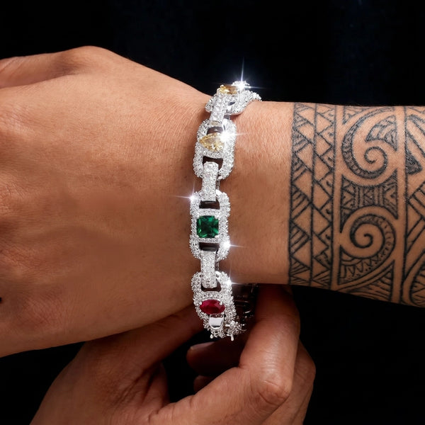 Diamond Multicolor Cluster Mariner Bracelet - 10mm