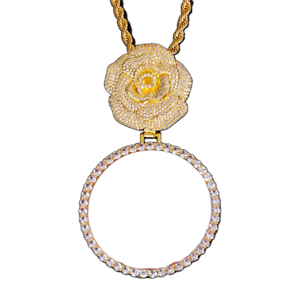 3D Diamond Circle Rose Custom Picture Pendant