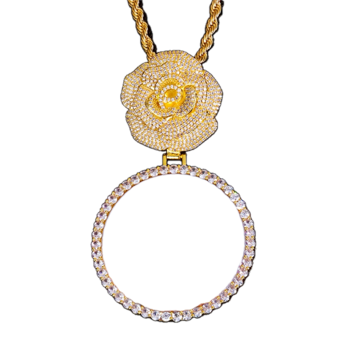 3D Diamond Circle Rose Custom Picture Pendant