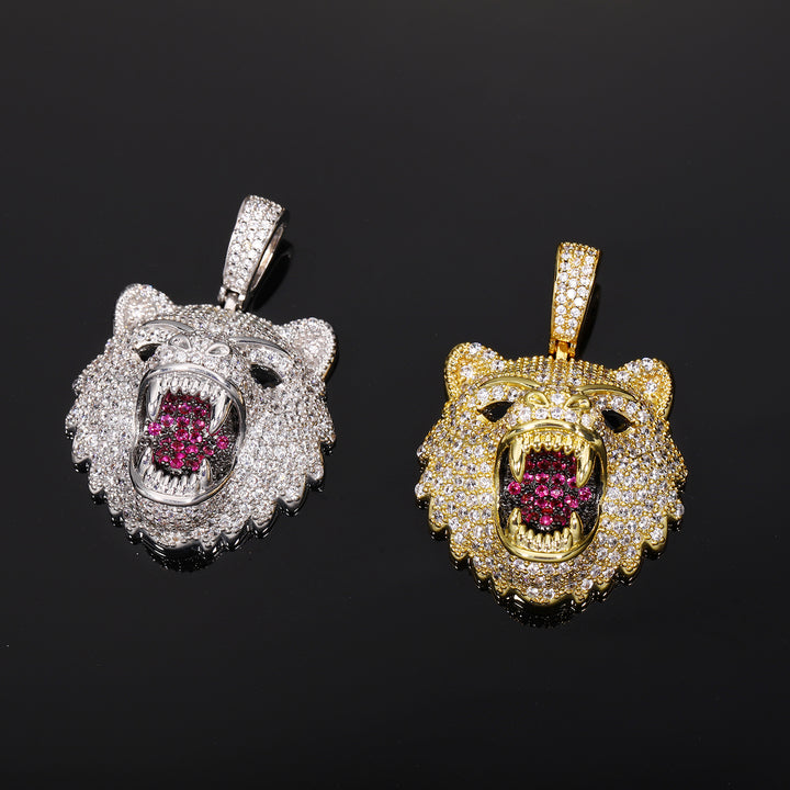0730-Pendant05 3D ZIRCON DIAMOND BEAR PENDANT WITH ROPE CHAIN