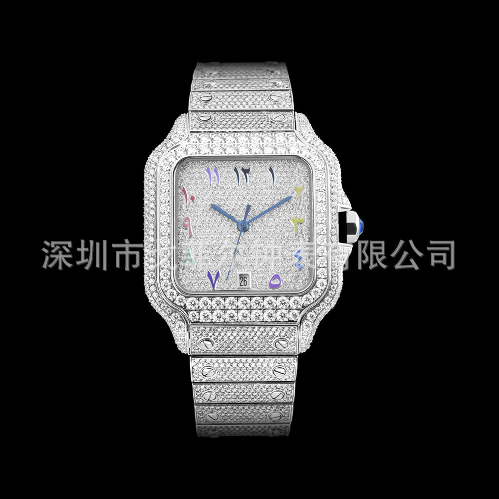 W006 40MM Full Moissanite Iced Out Watch Square Studded Case