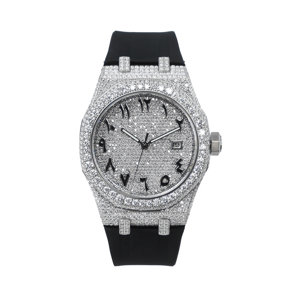 W001 42MM Full Moissanite Iced Out Watch Octagonal Studded Case