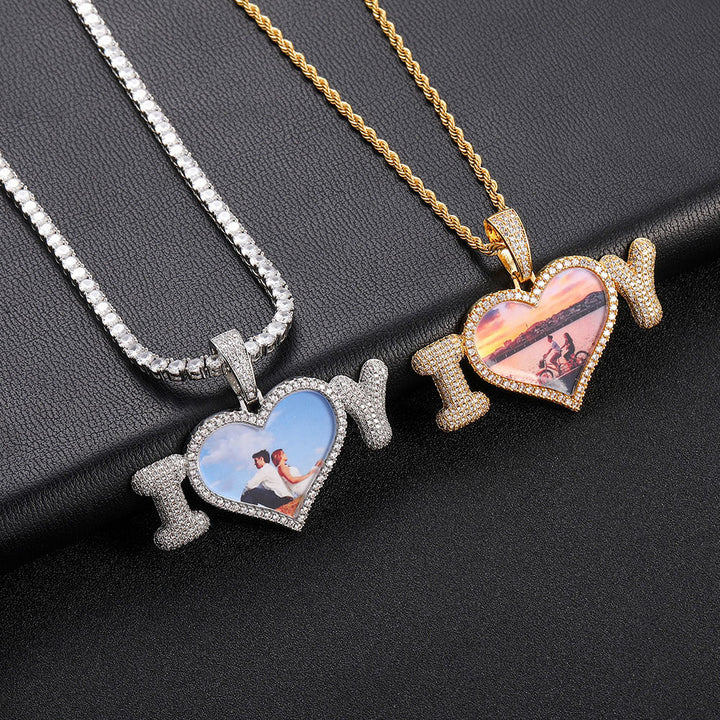 3D Zircon Diamond Memory Custom Photo Heart Pendant