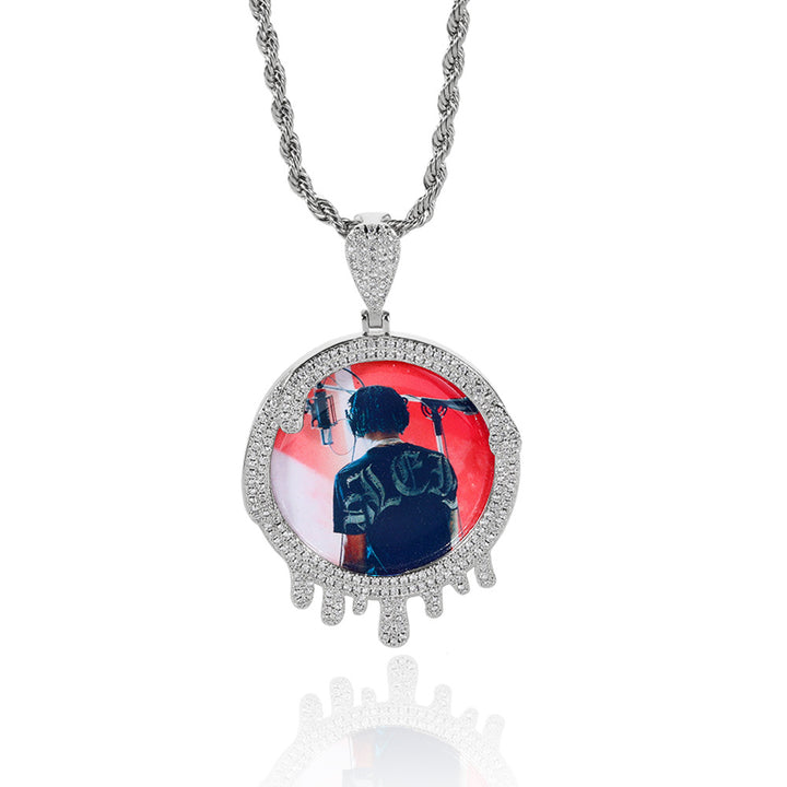 0730-Custom09 3D ZIRCON DIAMOND CUSTOM PICTURE PENDANT WITH 24 INCH 3MM ROPE CHAIN