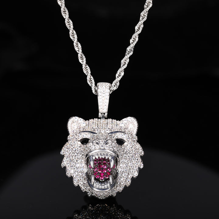 0730-Pendant05 3D ZIRCON DIAMOND BEAR PENDANT WITH ROPE CHAIN
