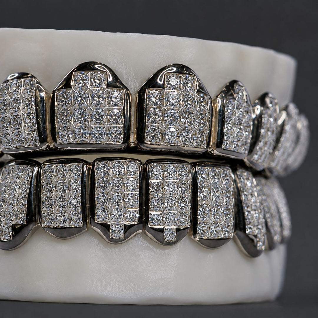 T008 S925 Sterling Silver Moissanite Grillz Iced-Out Silver Finish