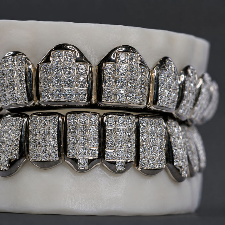 T008 S925 Sterling Silver Moissanite Grillz Iced-Out Silver Finish