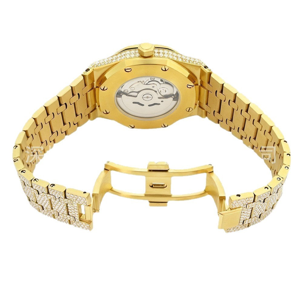 W007 42MM Moissanite Iced Out Octagonal Watch with Stainless Steel Metal Strap
