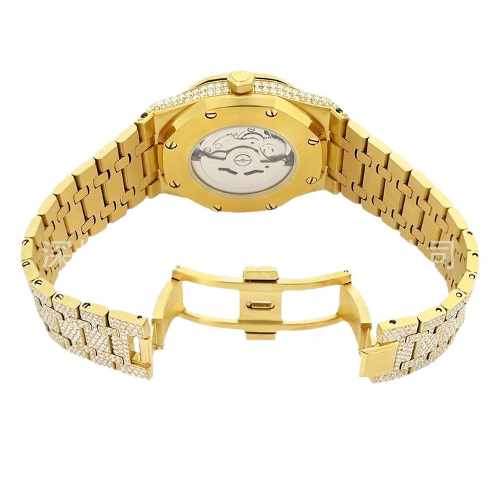 W007 42MM Moissanite Iced Out Octagonal Watch with Stainless Steel Metal Strap