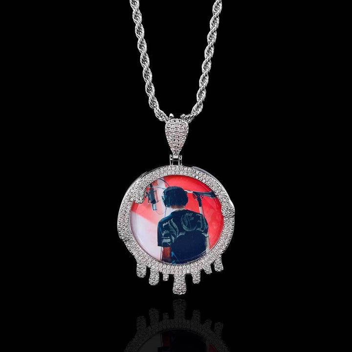 0730-Custom09 3D ZIRCON DIAMOND CUSTOM PICTURE PENDANT WITH 24 INCH 3MM ROPE CHAIN