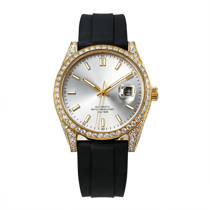W005 40MM Luxury Automatic Watch with Diamond Bezel Stainless Steel Case &amp; Silicone Strap
