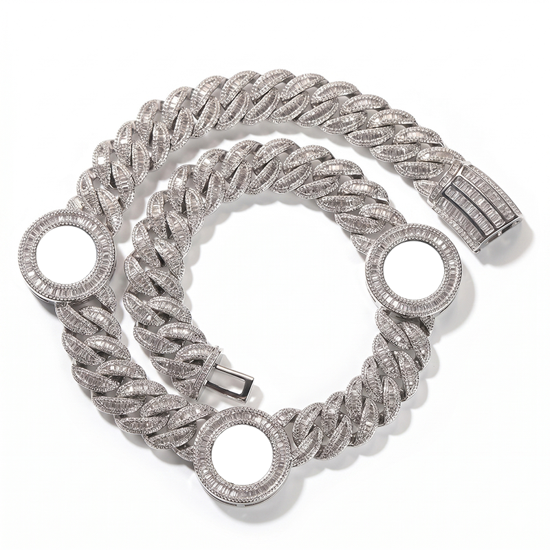 Custom Iced Out Baguette Diamond Multi-Photo Cuban Link Chain