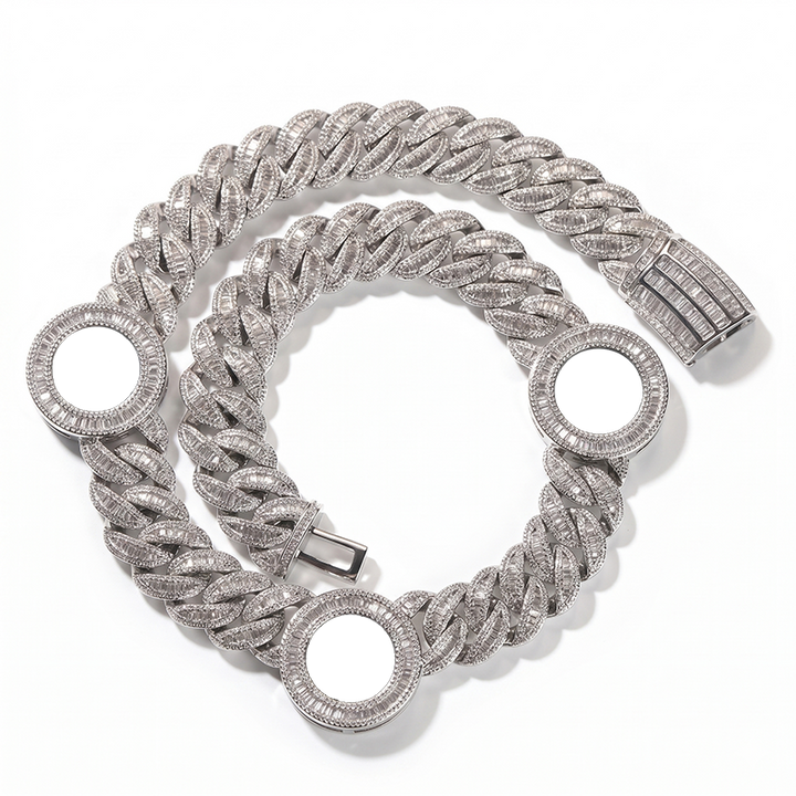 Custom Iced Out Baguette Diamond Multi-Photo Cuban Link Chain