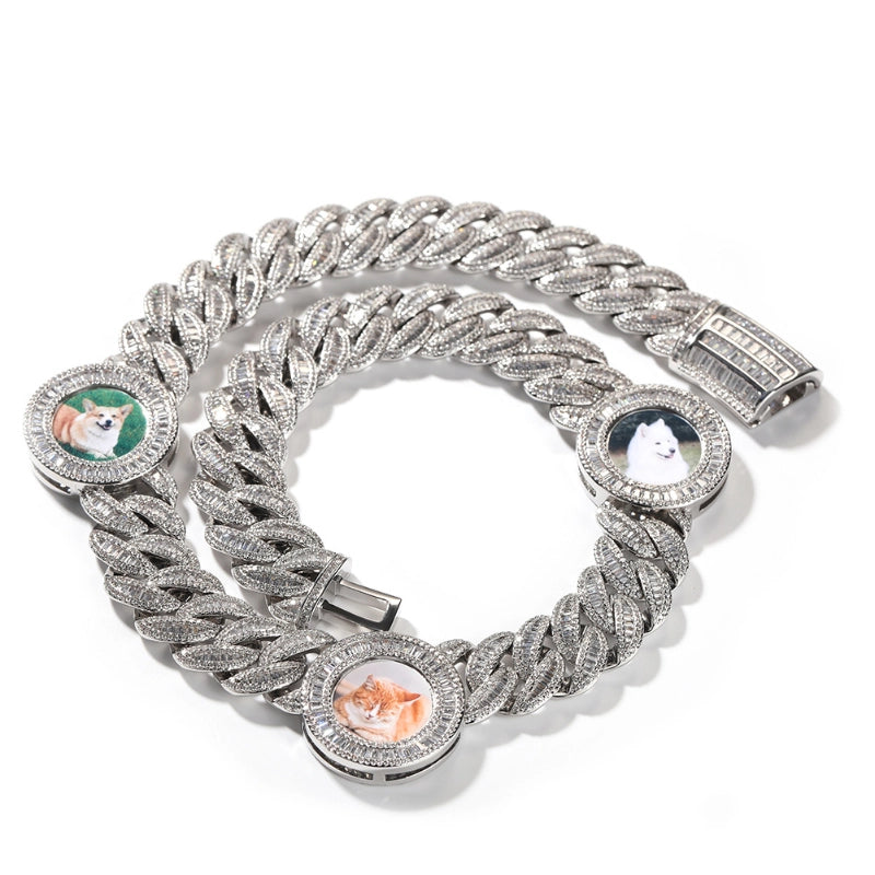 Custom Iced Out Baguette Diamond Multi-Photo Cuban Link Chain
